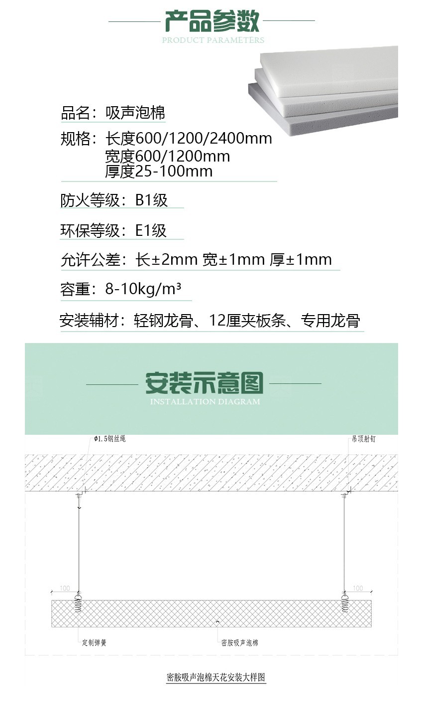 蜜胺環保吸音棉產品參數