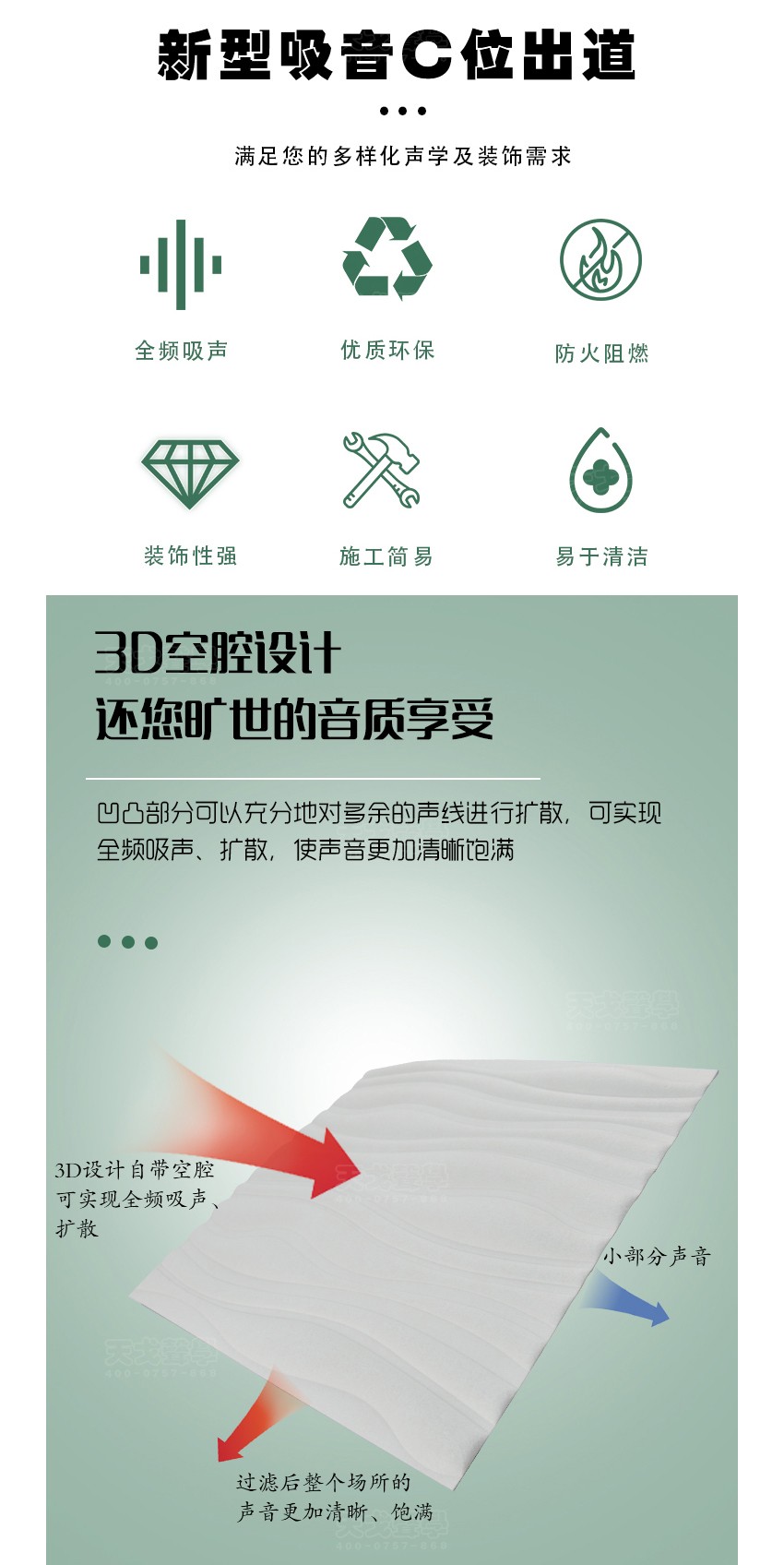 3D水紋聚酯纖維吸音板特點 3D水紋聚酯纖維吸音板特點