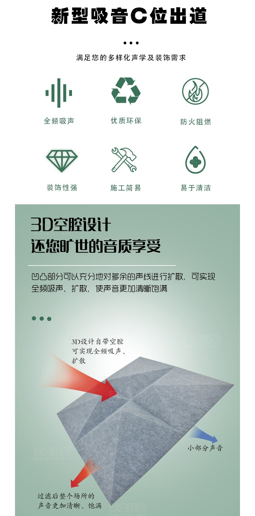 3D菱形聚酯纖維吸音板特點